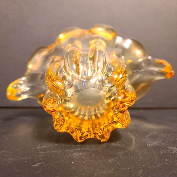 Tulip Blown Art Glass Vase Bowl Amber Clear Ribbed Drip Waterfall - Picture 4 of 6